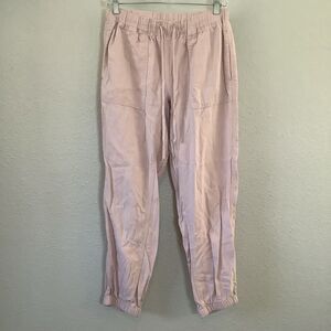 Pastel Pink Linen Blend Spring Summer Boho Slouchy Drawstring Casual Pants M